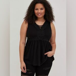 Torrid BABYDOLL TEXTURED JERSEY V-NECK LACE-UP LACE PIECED TOP 2X